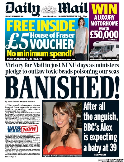 Daily Mail Newspaper Front Page (UK) for 3 September 2016