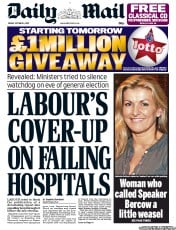 Daily Mail (UK) Newspaper Front Page for 4 October 2013