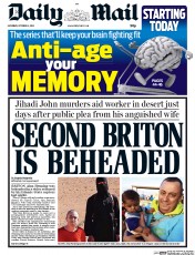 Daily Mail Newspaper Front Page (UK) for 4 October 2014