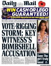 Daily Mail (UK) Newspaper Front Page for 4 November 2013