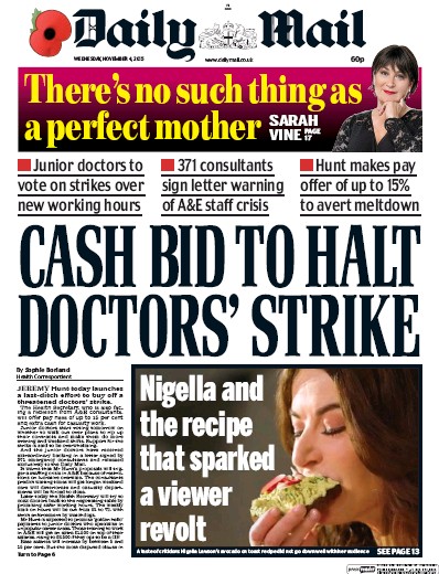 Daily Mail Newspaper Front Page (UK) for 4 November 2015