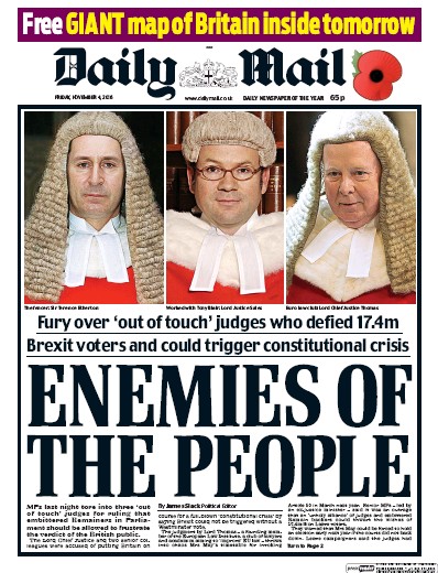 Daily Mail Newspaper Front Page (UK) for 4 November 2016