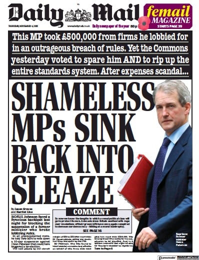 Daily Mail Newspaper Front Page (UK) for 4 November 2021