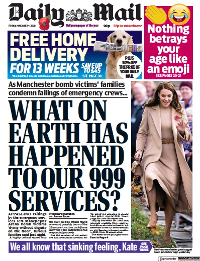 Daily Mail Newspaper Front Page (UK) for 4 November 2022