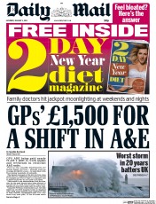 Daily Mail (UK) Newspaper Front Page for 4 January 2014