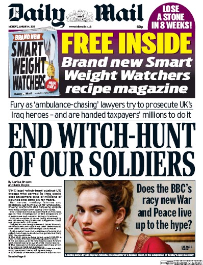 Daily Mail Newspaper Front Page (UK) for 4 January 2016