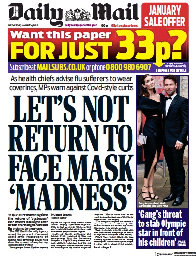 Daily Mail Newspaper Front Page (UK) for 4 January 2023