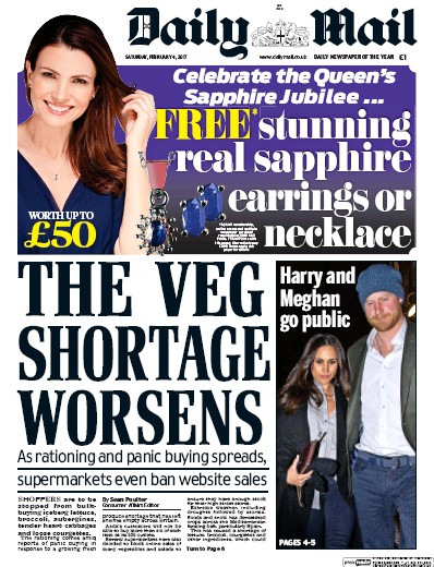 Daily Mail Newspaper Front Page (UK) for 4 February 2017