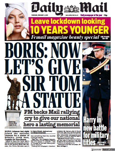 Daily Mail Newspaper Front Page (UK) for 4 February 2021
