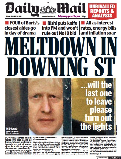 Daily Mail Newspaper Front Page (UK) for 4 February 2022