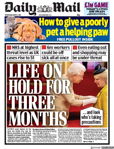 Daily Mail Newspaper Front Page (UK) for 4 March 2020