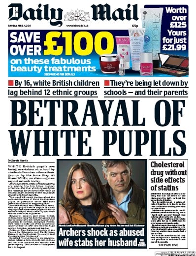 Daily Mail Newspaper Front Page (UK) for 4 April 2016