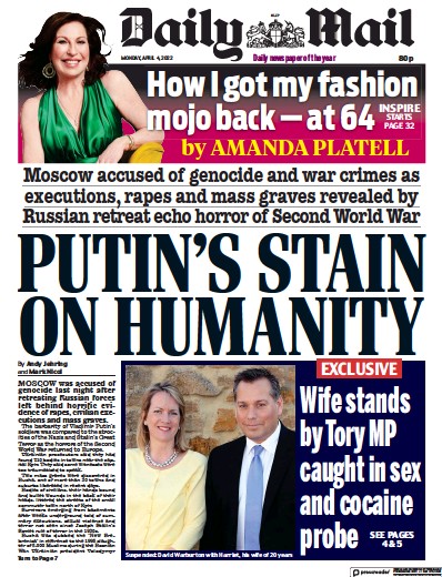 Daily Mail Newspaper Front Page (UK) for 4 April 2022