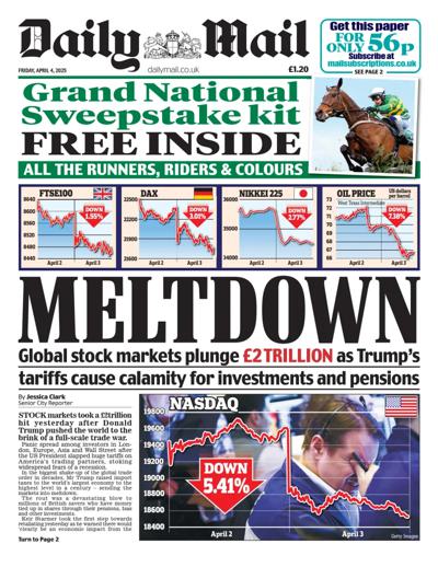 Daily Mail Newspaper Front Page (UK) for 4 April 2025