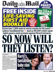 Daily Mail (UK) Newspaper Front Page for 4 May 2019