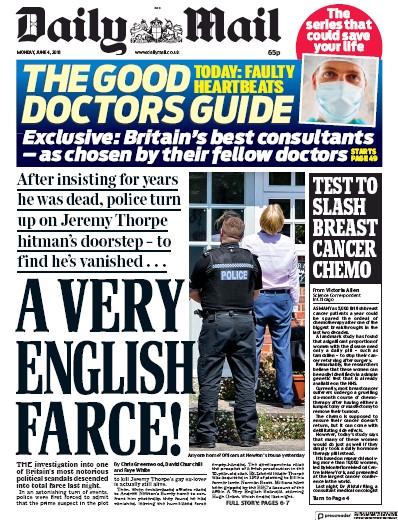 Daily Mail Newspaper Front Page (UK) for 4 June 2018