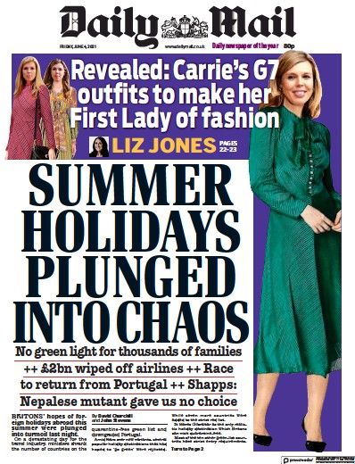 Daily Mail Newspaper Front Page (UK) for 4 June 2021