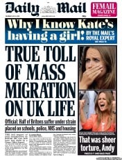 Daily Mail Newspaper Front Page (UK) for 4 July 2013