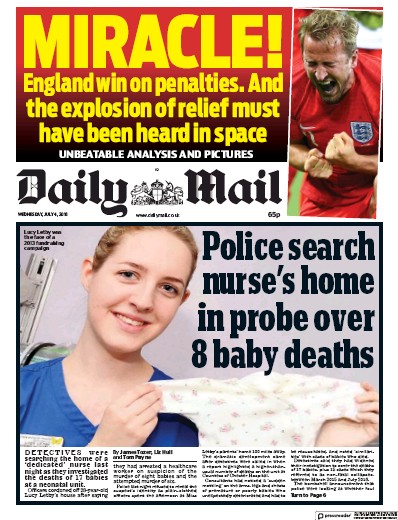 Daily Mail Newspaper Front Page (UK) for 4 July 2018