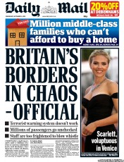 Daily Mail (UK) Newspaper Front Page for 4 September 2013