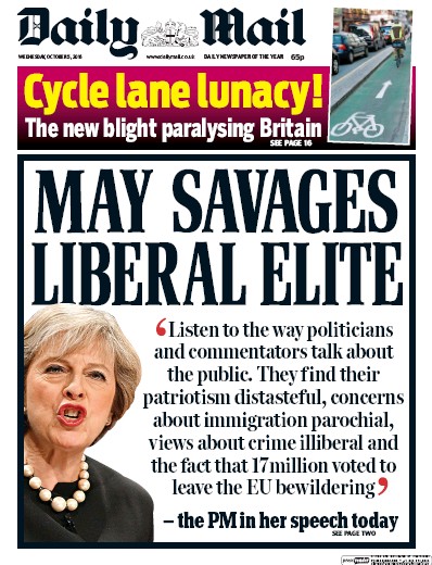 Daily Mail Newspaper Front Page (UK) for 5 October 2016