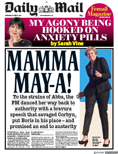 Daily Mail Newspaper Front Page (UK) for 5 October 2018