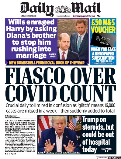 Daily Mail Newspaper Front Page (UK) for 5 October 2020