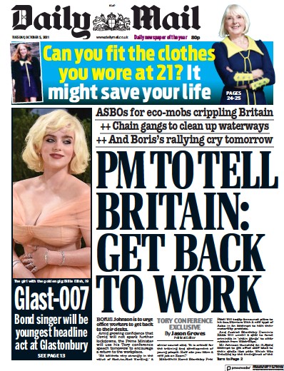 Daily Mail Newspaper Front Page (UK) for 5 October 2021