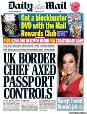 Daily Mail Newspaper Front Page (UK) for 5 November 2011