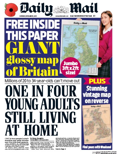 Daily Mail Newspaper Front Page (UK) for 5 November 2016
