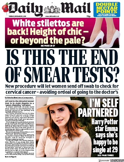 Daily Mail Newspaper Front Page (UK) for 5 November 2019
