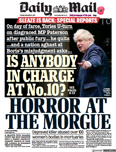 Daily Mail Newspaper Front Page (UK) for 5 November 2021