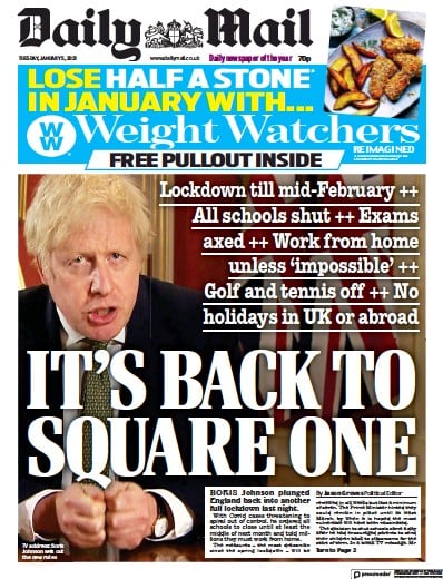 Daily Mail Newspaper Front Page (UK) for 5 January 2021