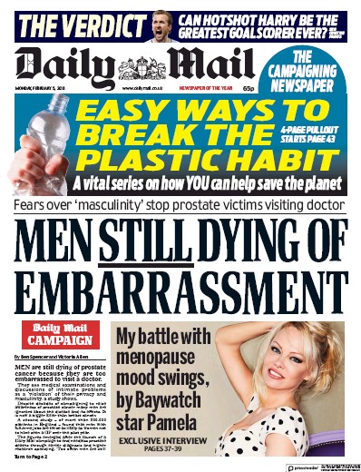 Daily Mail Newspaper Front Page (UK) for 5 February 2018
