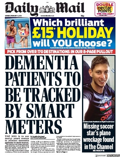 Daily Mail Newspaper Front Page (UK) for 5 February 2019
