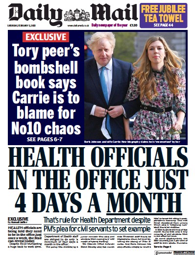 Daily Mail Newspaper Front Page (UK) for 5 February 2022