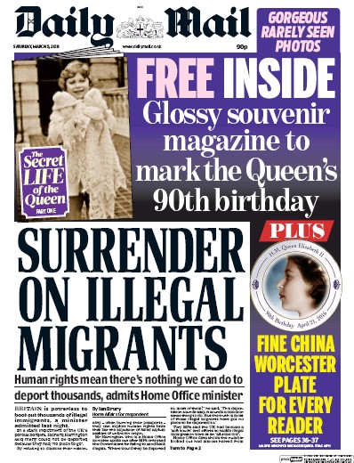 Daily Mail Newspaper Front Page (UK) for 5 March 2016