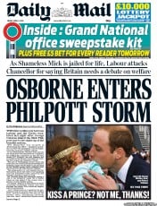 Daily Mail (UK) Newspaper Front Page for 5 April 2013