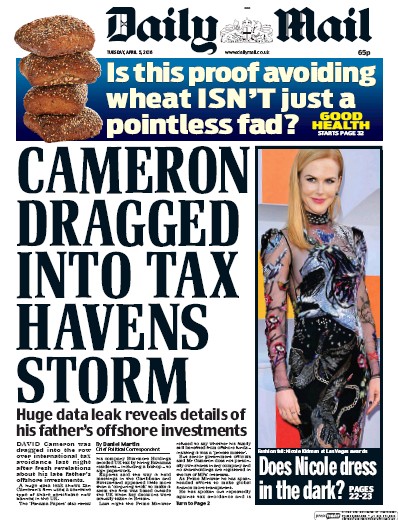 Daily Mail Newspaper Front Page (UK) for 5 April 2016