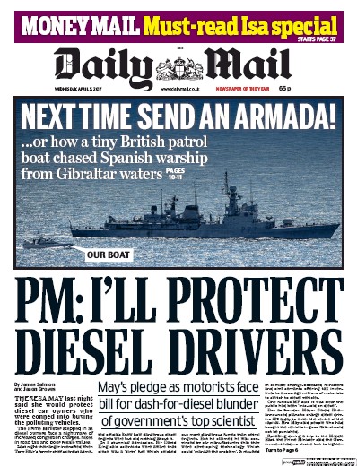 Daily Mail Newspaper Front Page (UK) for 5 April 2017