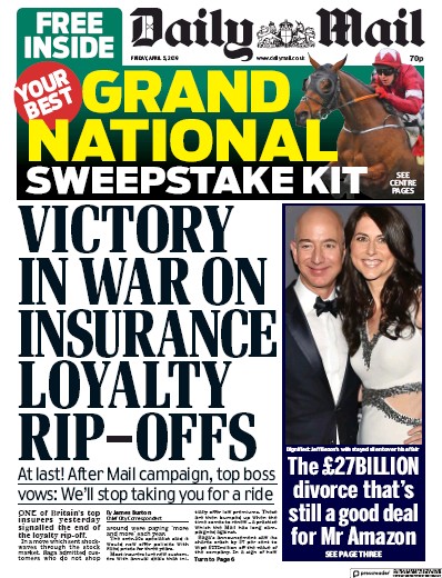 Daily Mail Newspaper Front Page (UK) for 5 April 2019