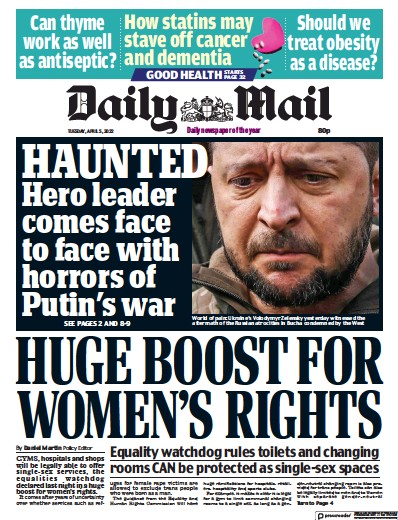 Daily Mail Newspaper Front Page (UK) for 5 April 2022