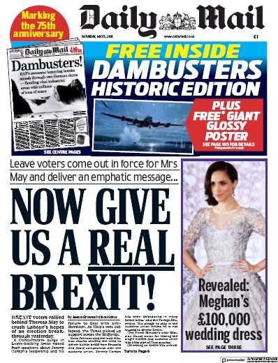 Daily Mail Newspaper Front Page (UK) for 5 May 2018