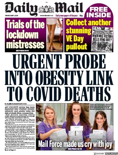 Daily Mail Newspaper Front Page (UK) for 5 May 2020