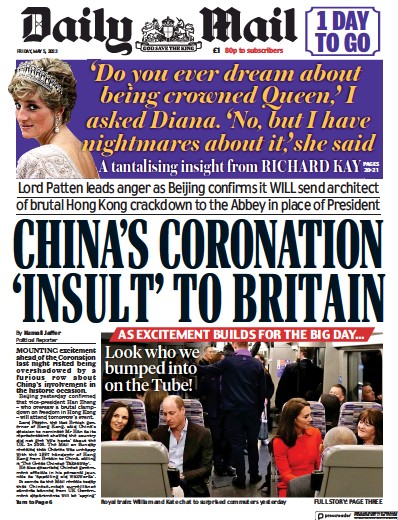 Daily Mail Newspaper Front Page (UK) for 5 May 2023