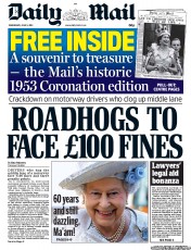 Daily Mail (UK) Newspaper Front Page for 5 June 2013