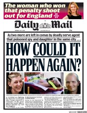 Daily Mail (UK) Newspaper Front Page for 5 July 2018
