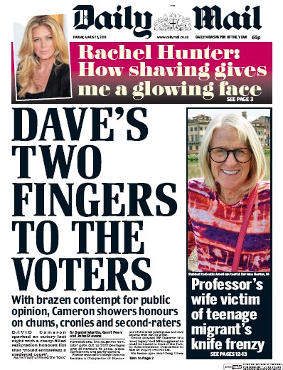 Daily Mail Newspaper Front Page (UK) for 5 August 2016