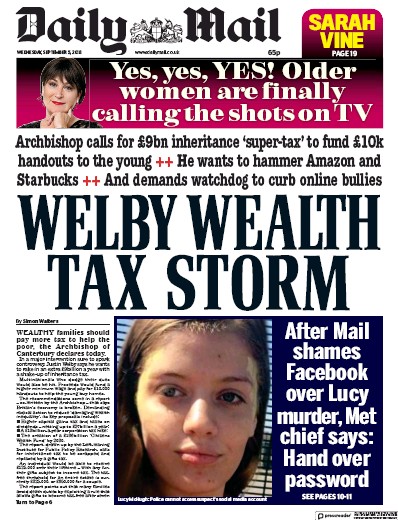 Daily Mail Newspaper Front Page (UK) for 5 September 2018