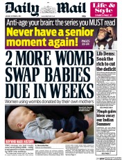 Daily Mail Newspaper Front Page (UK) for 6 October 2014